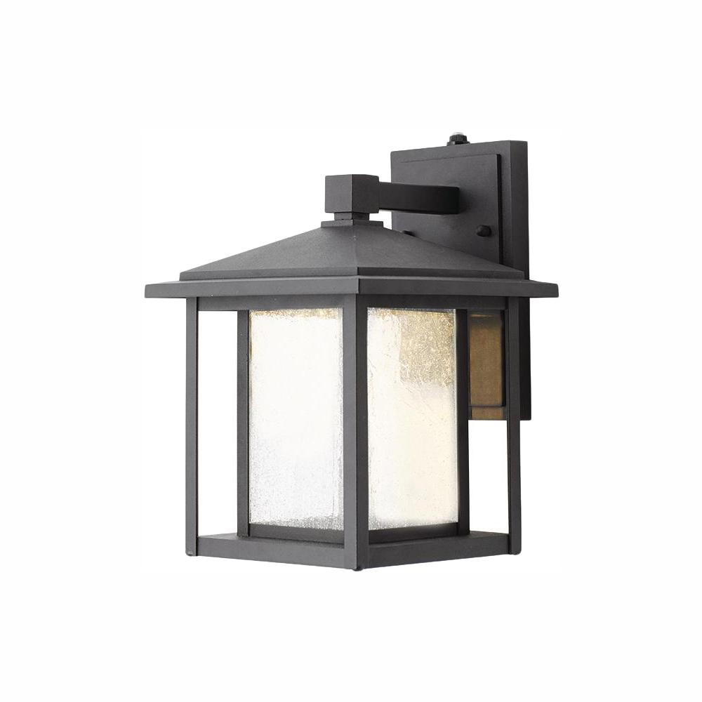 Home Decorators Collection Black Outdoor Seeded Glass Dusk To Dawn Wall Lantern Sconce
