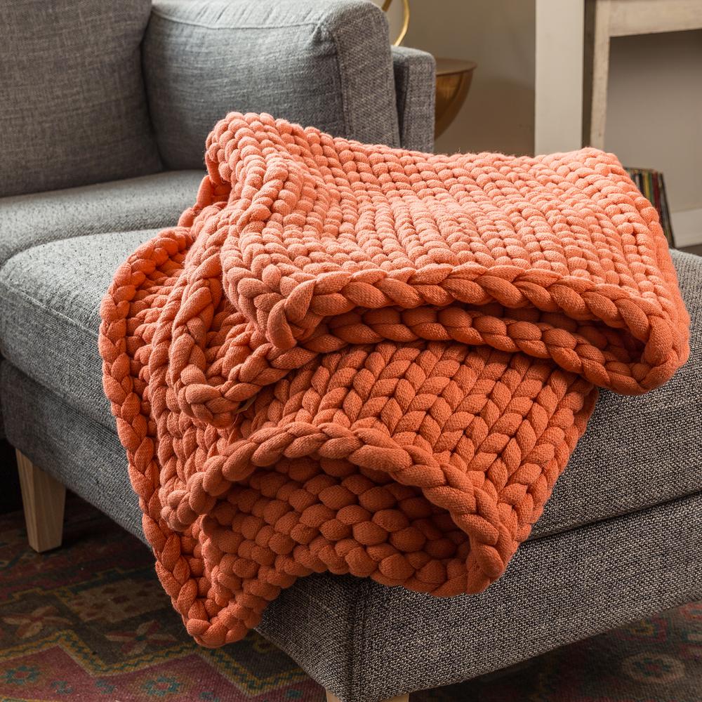 Coral Acrylic Chunky Knitted Throw