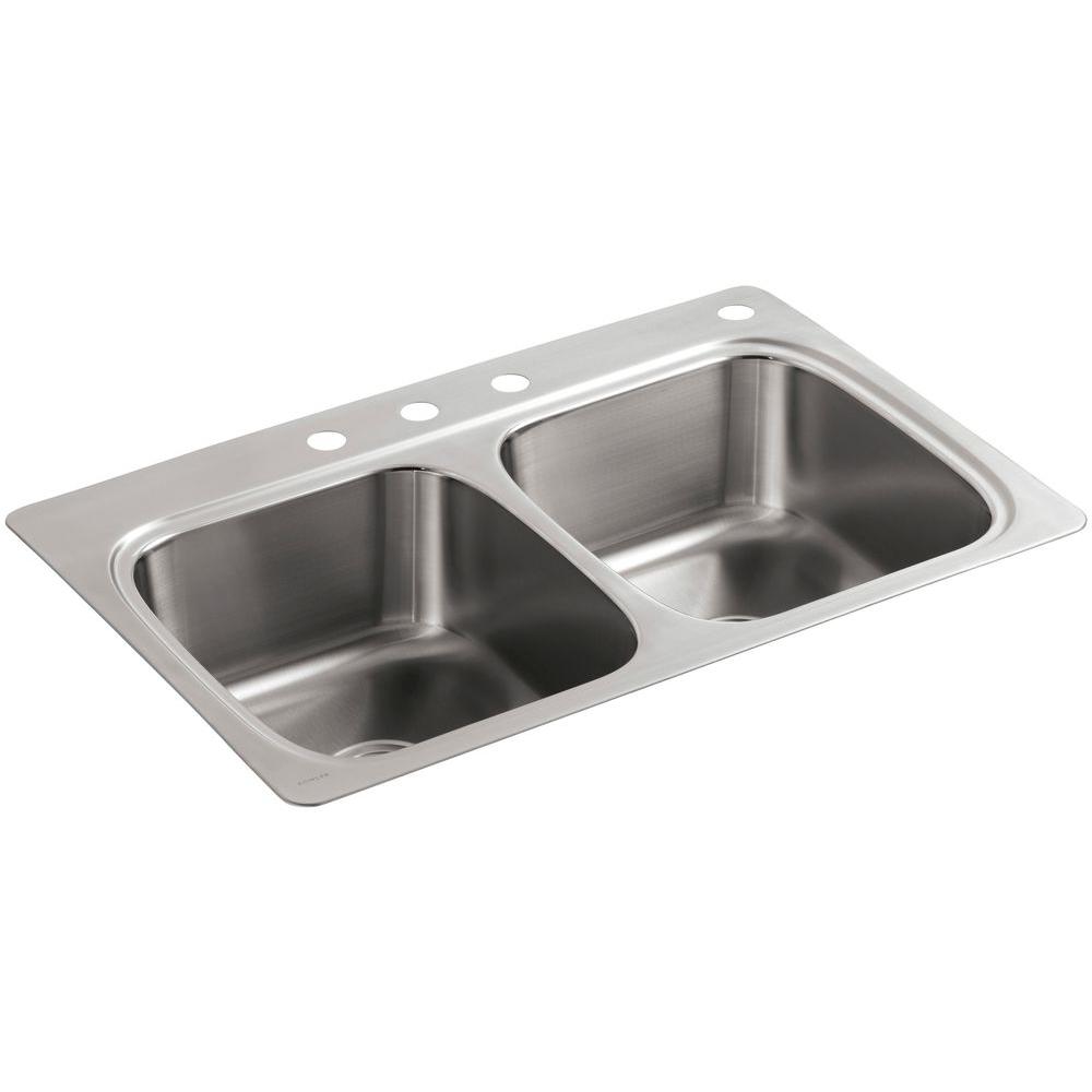 Kohler Verse Drop In Stainless Steel 33 In 4 Hole Double Basin Kitchen