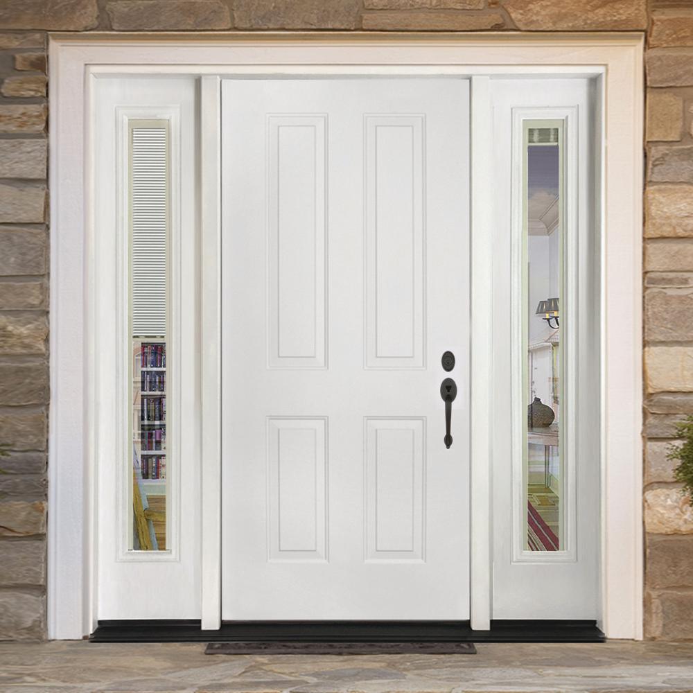 Steves Sons 68 In X 80 In 4 Panel Primed White Left Hand Steel Prehung Front Door With 14 In Mini Blind Sidelites 6 In Wall St40 Pr D14mb R6lh The Home Depot