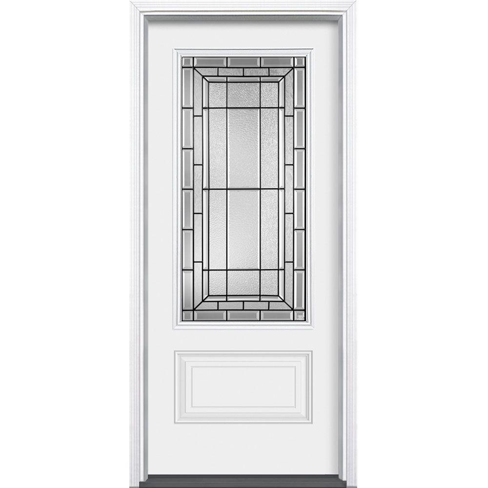Masonite 36 In X 80 Sequence Primed White 3 4 Rectangle Lite Masonite 36 In X 80 Sequence Primed White 3 4 Rectangle Lite Prehung Security Door With Brickmold
