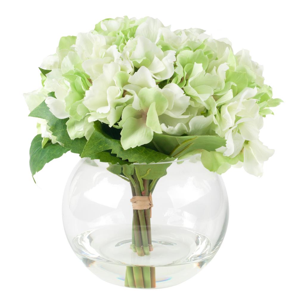 Pure Garden 9 in. Hydrangea Floral Green Arrangement-M150047 - The Home ...