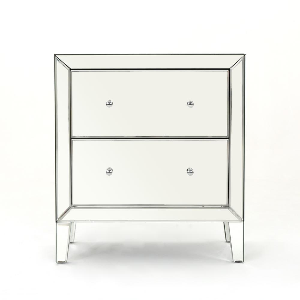 Noble House Jeremye 2 Drawer Mirrored Chest With Faux Wood Frame
