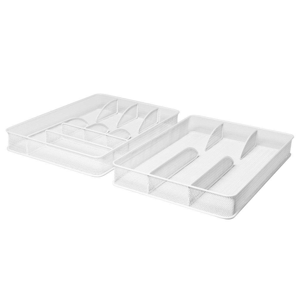 Seville Classics White Steel Mesh Flatware Utensil Cutlery Desk Drawer Tray Organizer Set
