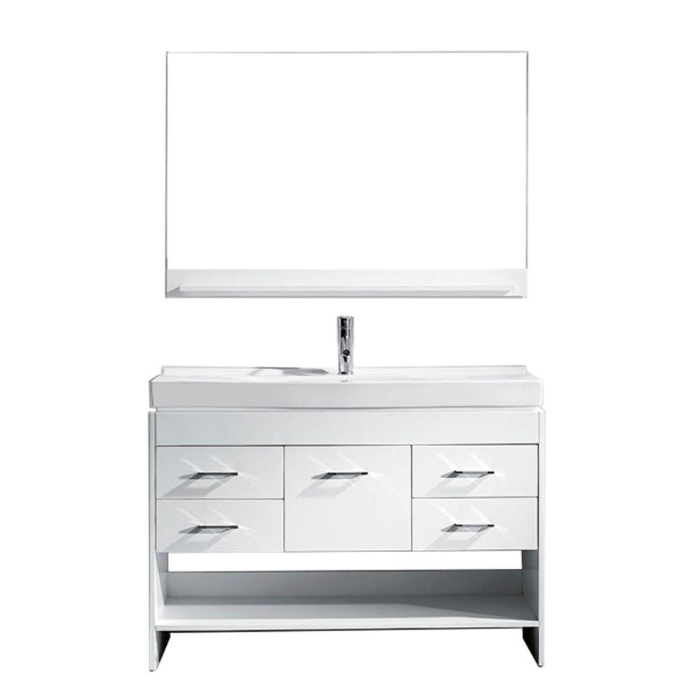 Virtu USA Gloria 48 in. W Bath Vanity in White with Ceramic Vanity Top