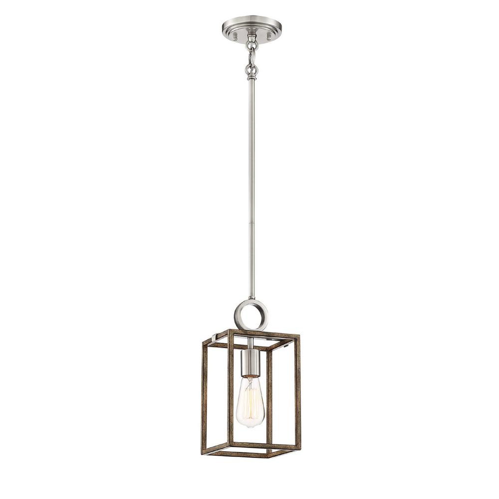 Minka Lavery Country Estates 1 Light Sun Faded Wood With Brushed Nickel Accents Mini Pendant
