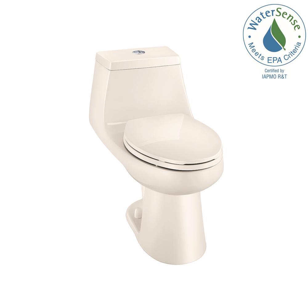 1-piece 1.1/1.6 GPF Dual Flush Elongated Toilet in Bone