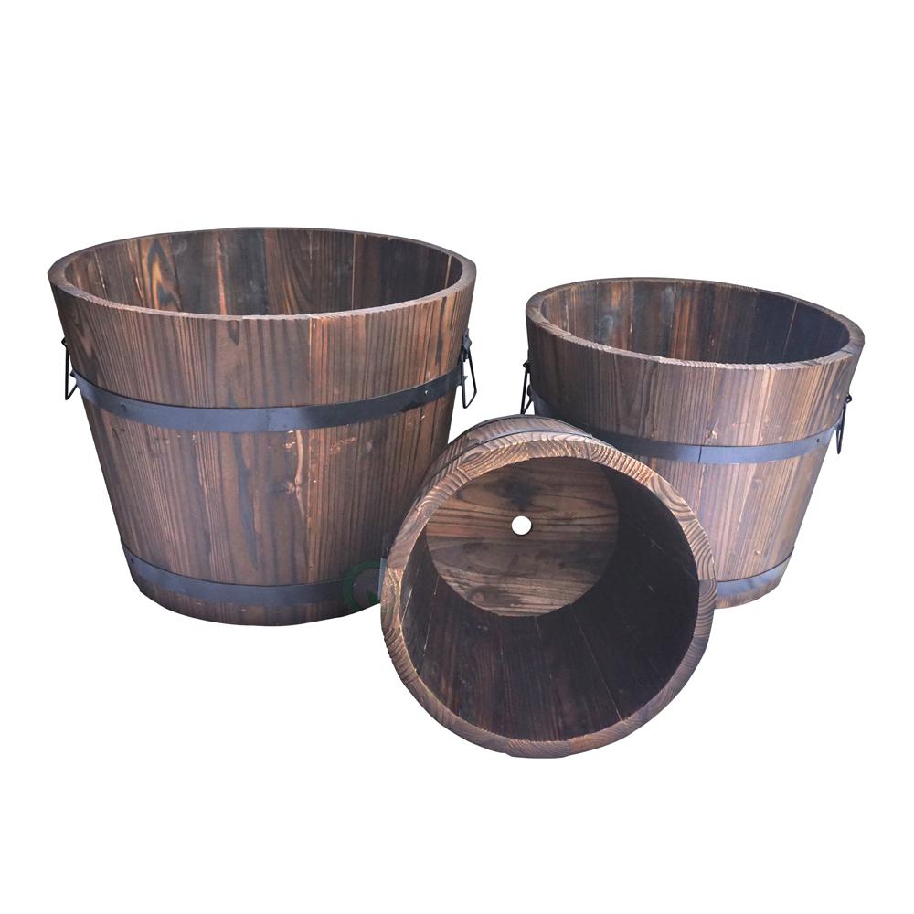 Gardenised Extra Large Wooden Whiskey Barrel Planters (Set of 3