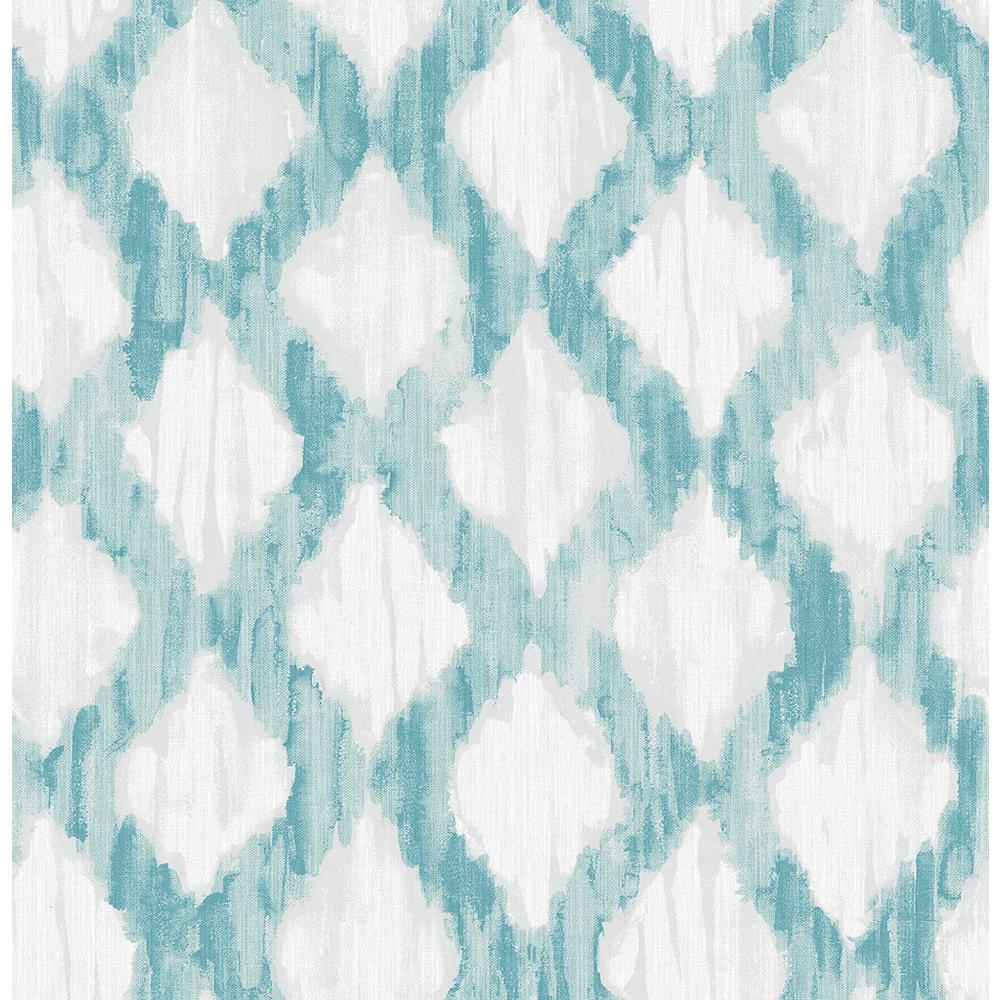 NuWallpaper 30.75 sq. ft. Teal Floating Trellis Peel and ...