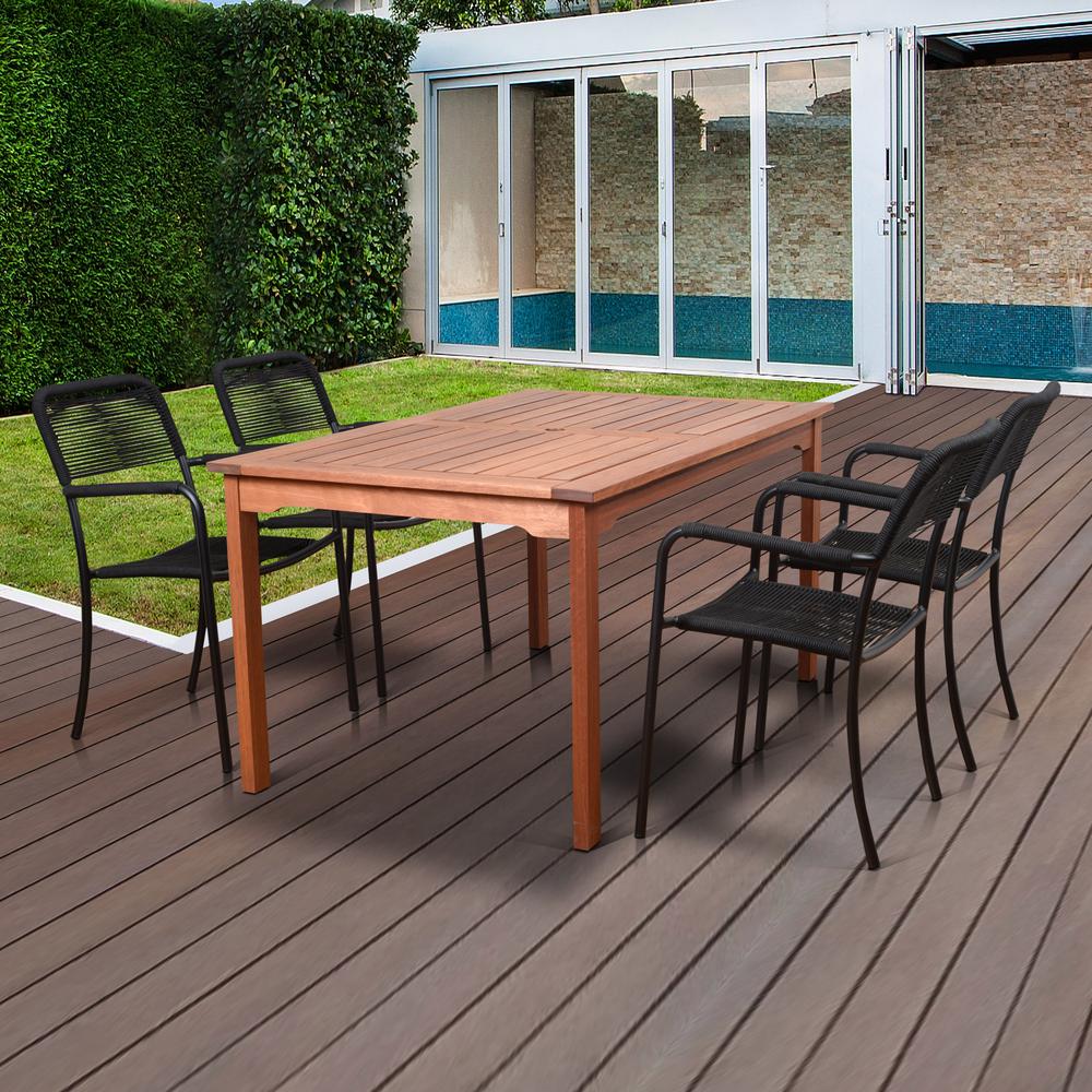 Wood Patio Furniture Aluminum Dining Wade 5 Piece Wood Oval Outdoor Dining Set