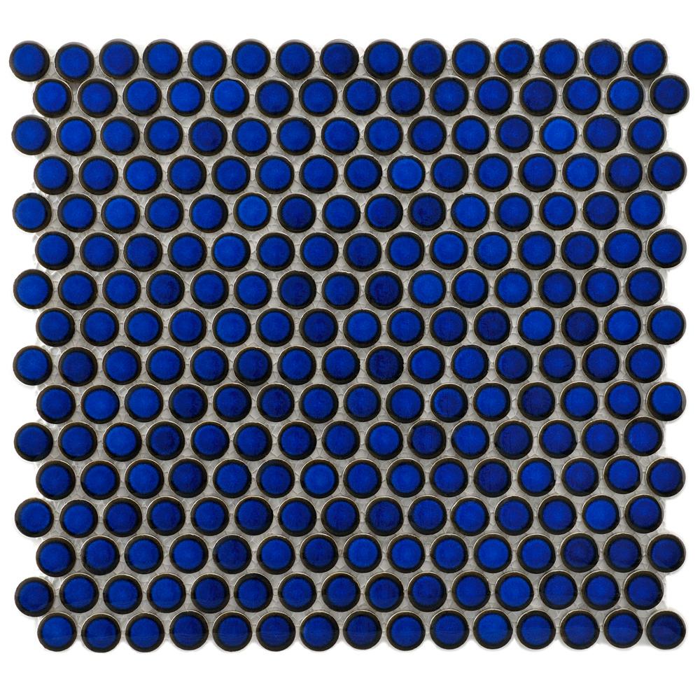 Blue Mosaic Tile The Home Depot Hudson Penny Round Blue Eye 12 In X 5 8