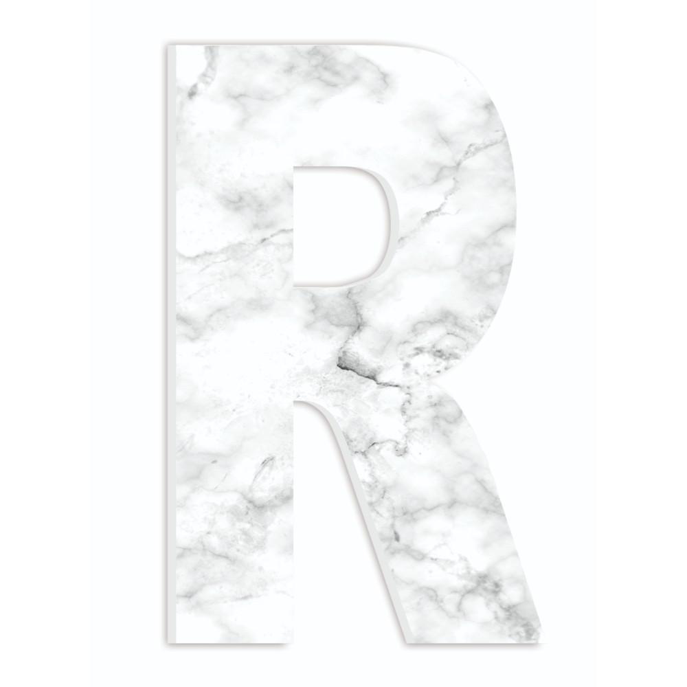 12 In X 18 In Modern White And Grey Marble Patterned Initial R By Artist Daphne Polselli Wood Wall Art