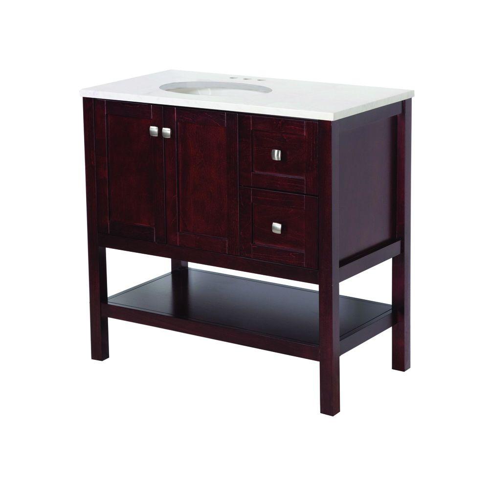 St Paul Sydney 37 In W X 19 In D Bathroom Vanity In Dark Cherry With Stone Effects Vanity Top In Cascade With White Sink Sy36p2com Dc The Home Depot