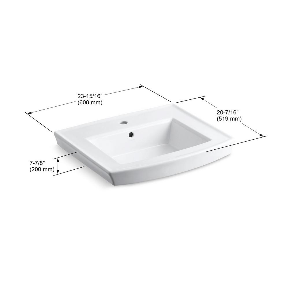 Kohler K 2358 1 96 Archer Pedestal Bathroom Sink Basin With Single Hole Faucet Drilling Biscuit