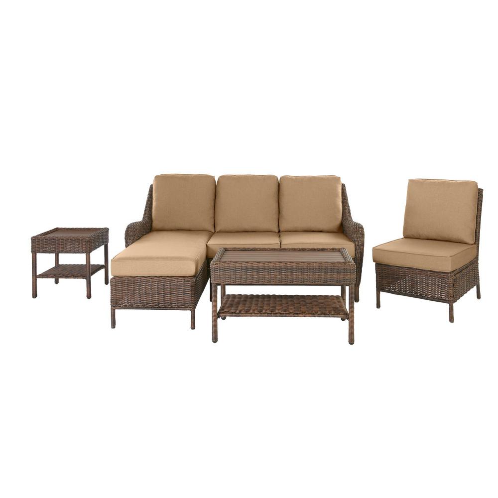 Hampton Bay Cambridge 5-Piece Brown Wicker Outdoor Patio Sectional Sofa