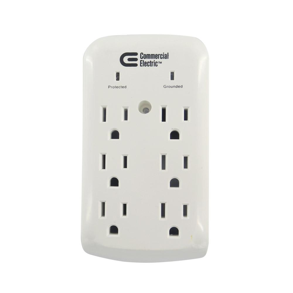 Commercial Electric 6-Outlet Wall Mount Surge Protector, White-YLCT-30