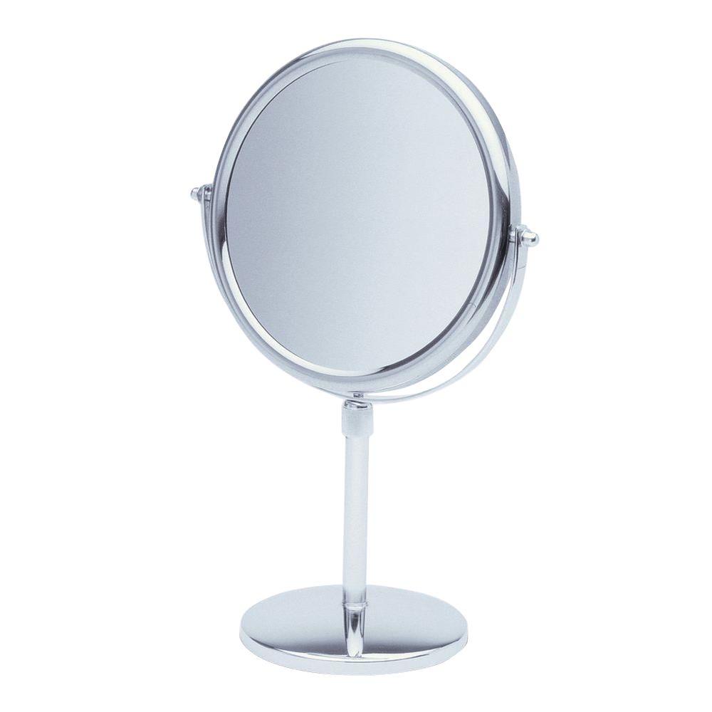 SEE ALL 9 in. x 16 in. Round Table Pedestal Makeup Mirror with Strong