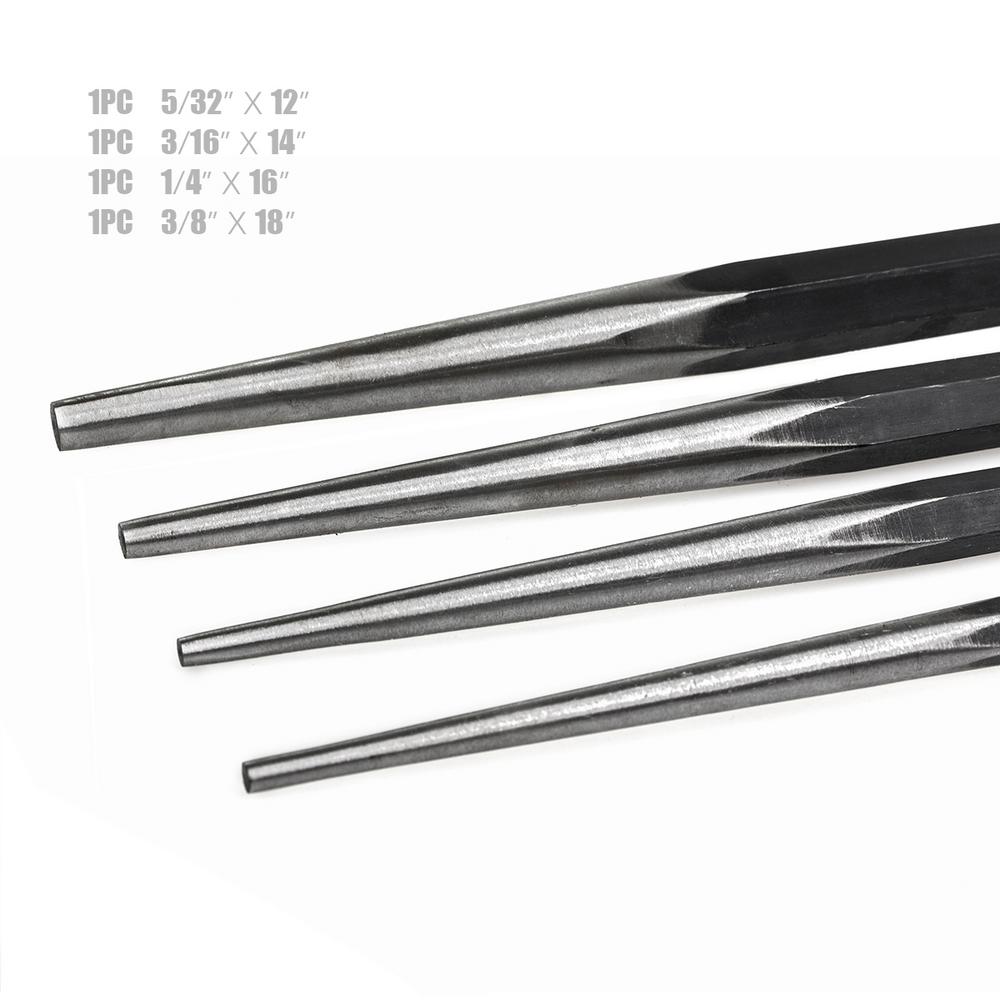 4 PC Long Taper Punch Set Heat Treated Chrome Vanadium Steel Brand New 