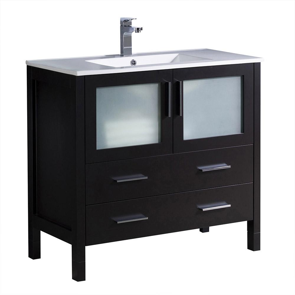 Fresca Torino 36 In Bath Vanity Espresso With Ceramic Top Bath Vanity In Espresso With Ceramic Top White Basin