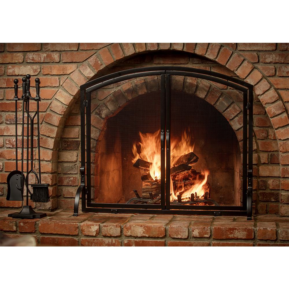 Uniflame Black Wrought Iron 39 In W Single Panel Durable Fireplace Screen With Doors And Heavy Guage Mesh S 1062 The Home Depot - Photos Of Fireplace Screens Uniflame Black Wrought Iron 39 In W Single Panel Durable Fireplace Screen With Doors And Heavy Guage Mesh S 1062 The Home Depot - Photos Of Fireplace Screens