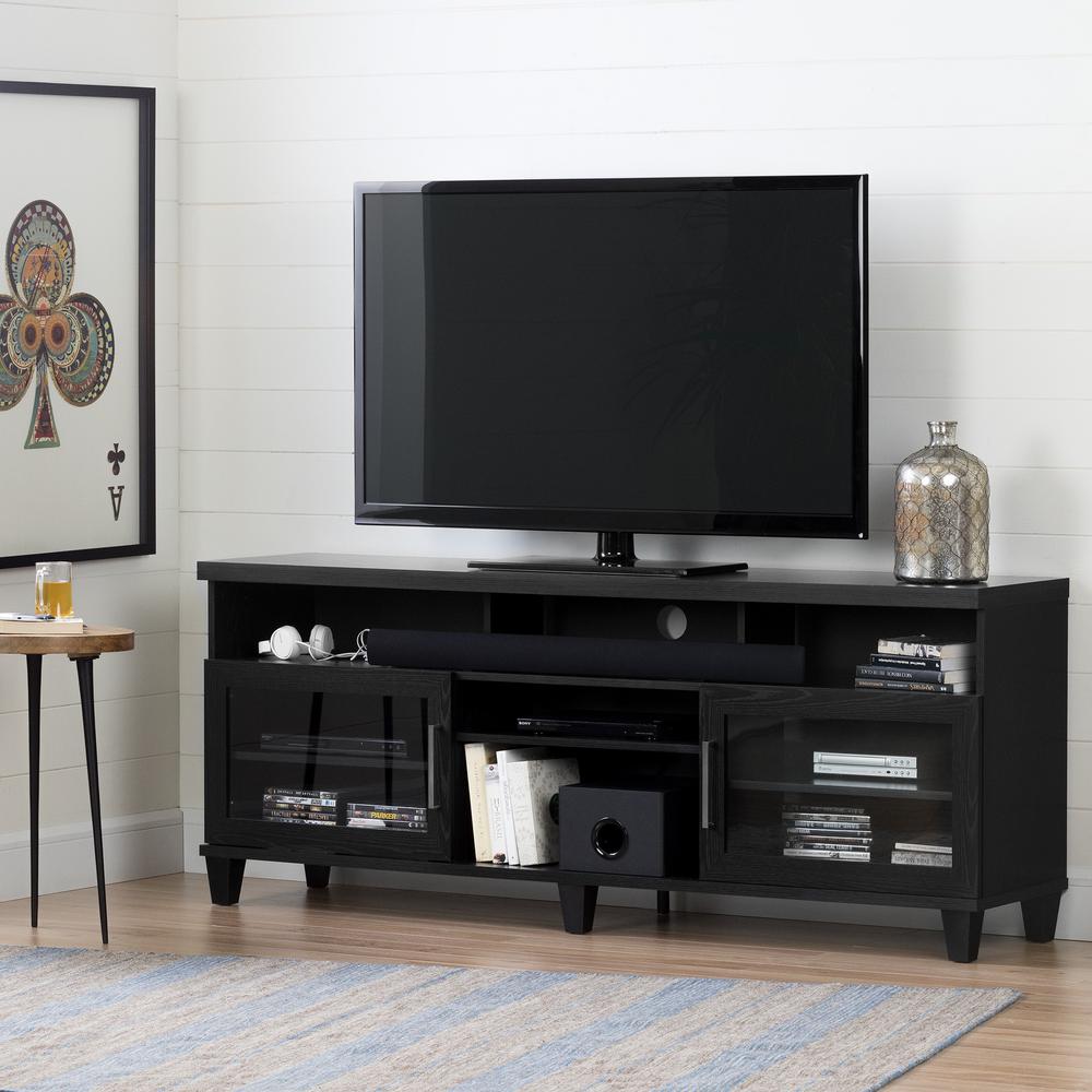 Modern Tv Stands Living Room Furniture The Home Depot Adrian Black Oak Tv Stand