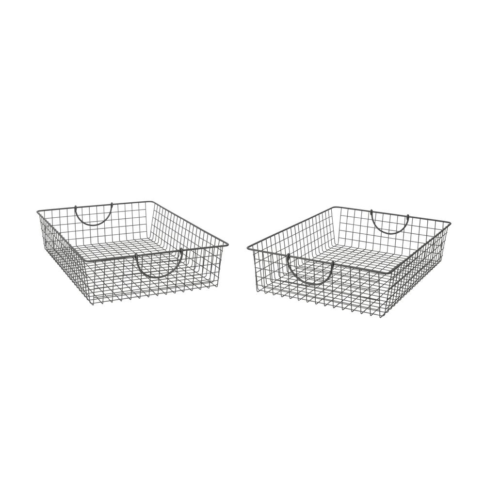 Spectrum Stowaway 24 5 In D X 16 In W X 5 25 In H Large Industrial Gray Steel Under Bed Wire Storage Bin Basket 2 Pack 87076 2 The Home Depot