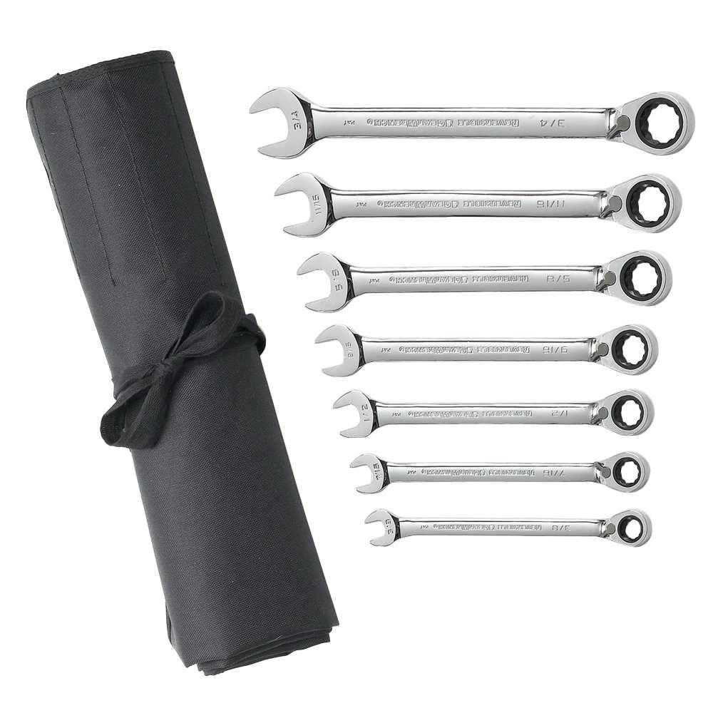 GEARWRENCH SAE Reversible Combination Ratcheting Wrench Roll Set (7