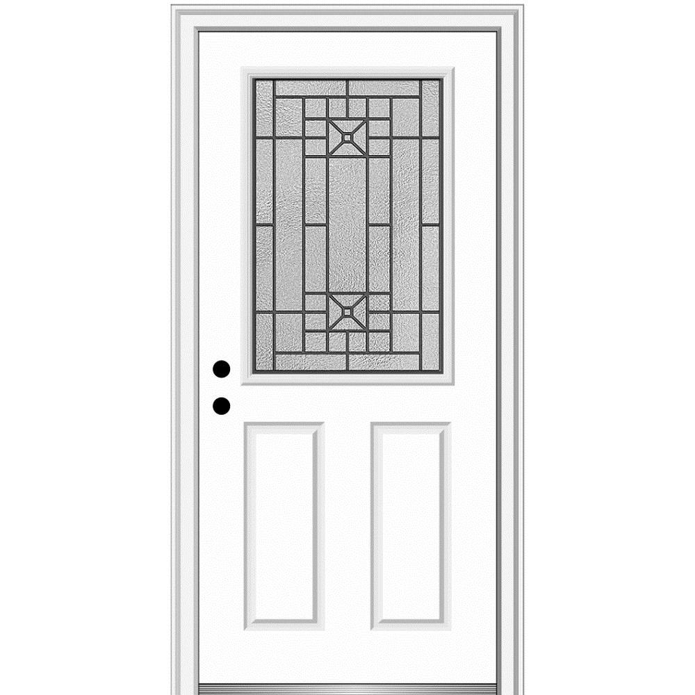 34 In X 80 In Courtyard Right Hand 1 2 Lite Decorative Primed Fiberglass Smooth Prehung Front Door 4 9 16 In Frame