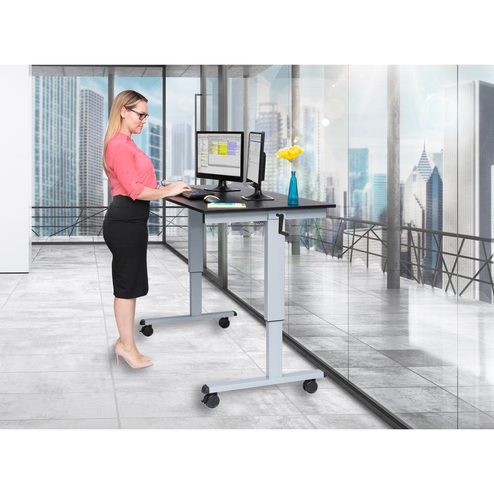 Luxor Silver And Black Oak Desk With Wheels Standcf60 Ag Bo The Luxor Silver And Black Oak Desk With Wheels