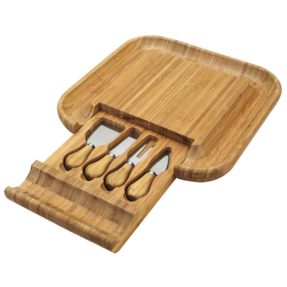 Malvern Bamboo Cheese Board Set With 4 Tools Cb19 The Home Depot Malvern Bamboo Cheese Board Set With 4 Tools