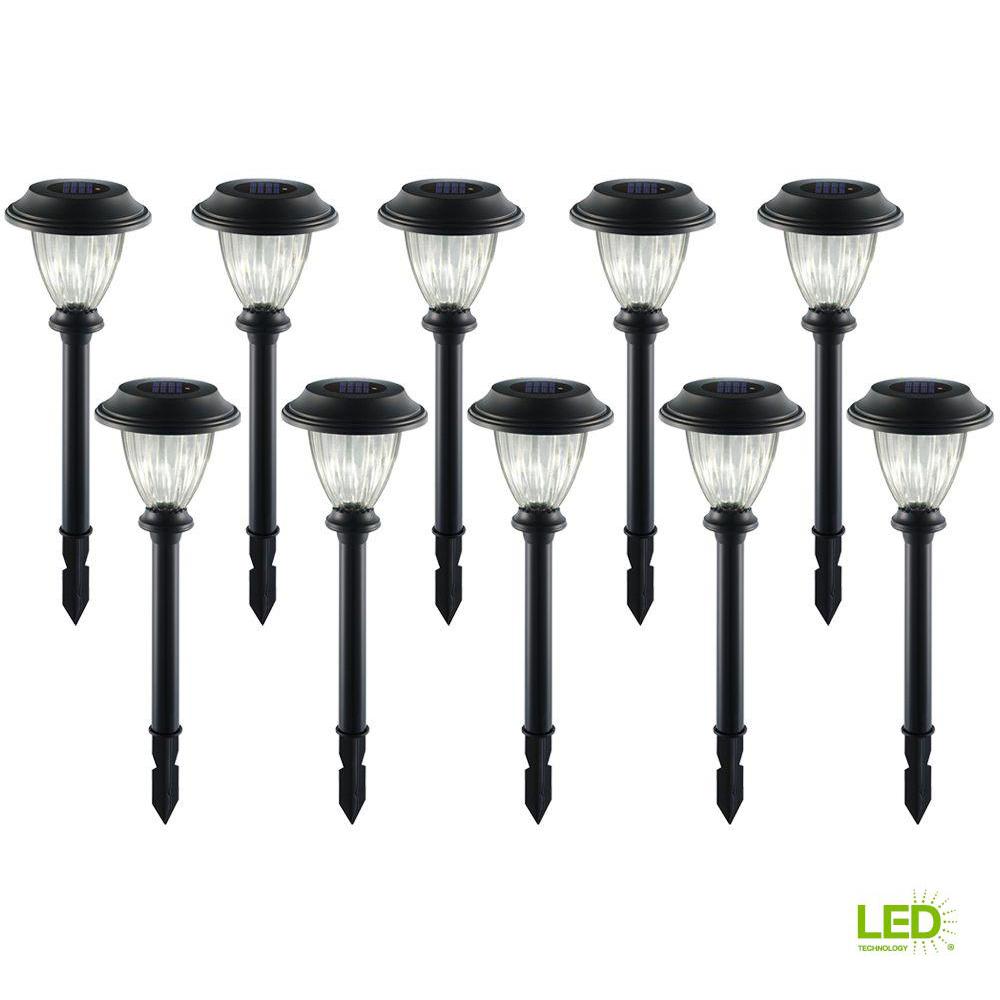 Daylight Landscape Lighting Outdoor The Home Depot Solar Black Outdoor Integrated Led 5000k Bright White Landscape Path Light 10 Pack