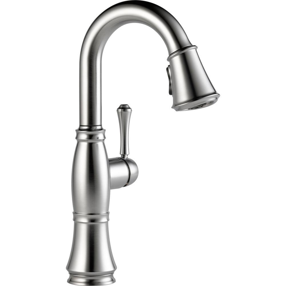 Delta Cassidy Single Handle Pull Down Sprayer Bar Faucet In Arctic
