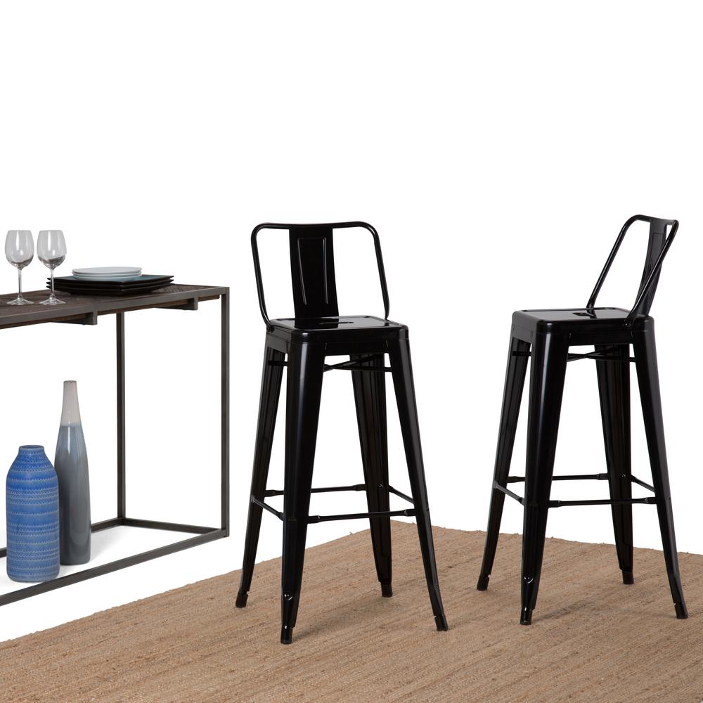 Simpli Home Rayne 30 inch Black Metal Bar Stool (Set of 2)