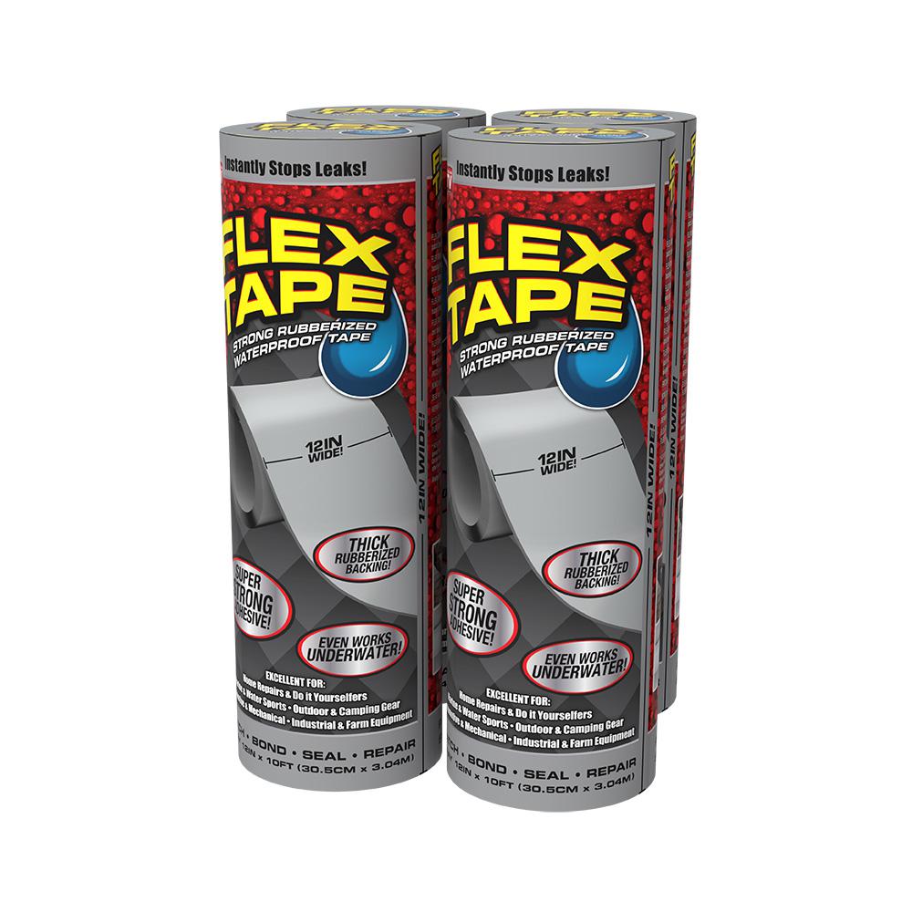 Flex Tape 12 in. W x 10 ft. L Gray Strong Rubberized Waterproof Tape (4