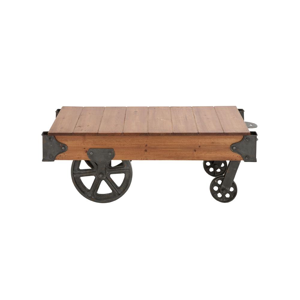 Litton Lane Natural Brown Rectangular Birch Wood Coffee Table Cart Litton Lane Natural Brown Rectangular Birch Wood Coffee Table Cart With Wheels