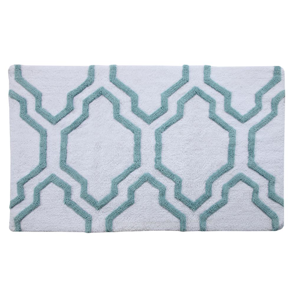 Saffron Fabs 50 In X 30 Bath Rug White Arctic Blue Sfbr1172 Bath Rug In White Arctic Blue