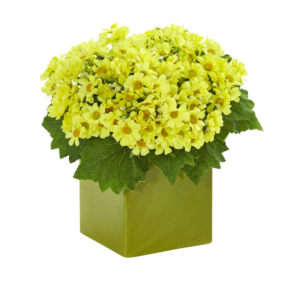 Nearly Natural 1597-YL Mum Artificial Vase Silk Arrangements Yellow