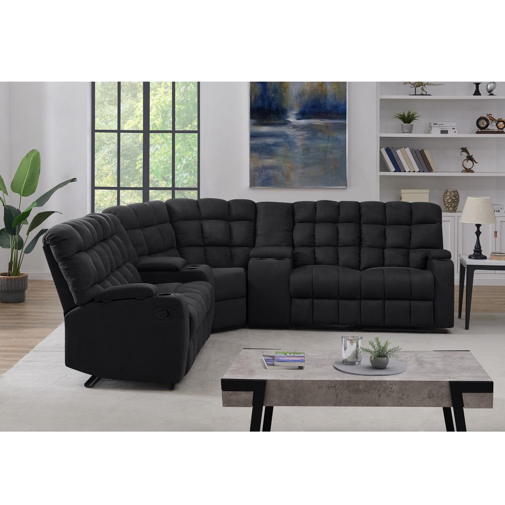 Prolounger Black Microfiber 5 Seat Recliner Sectional With 5 Seat Recliner Sectional