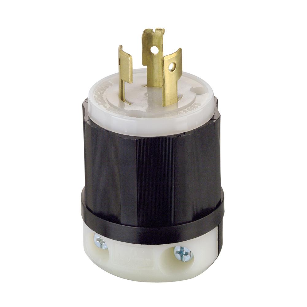Leviton 20 Amp 125/250Volt Locking NonGrounding Plug, Black/White