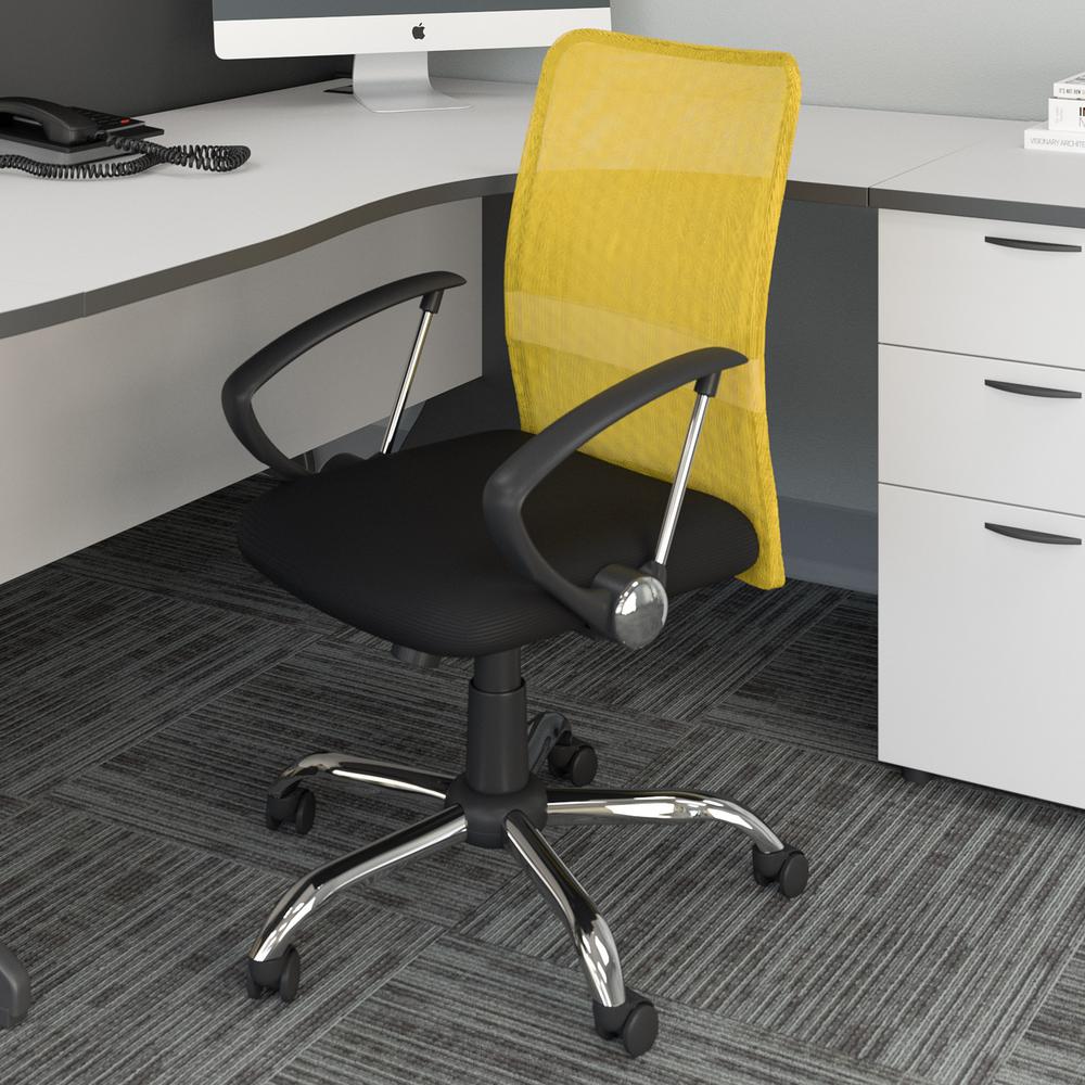 Wheels Corliving Yellow Office Chairs Home Furniture Worke Office Chair With Contoured Yellow Mesh Back