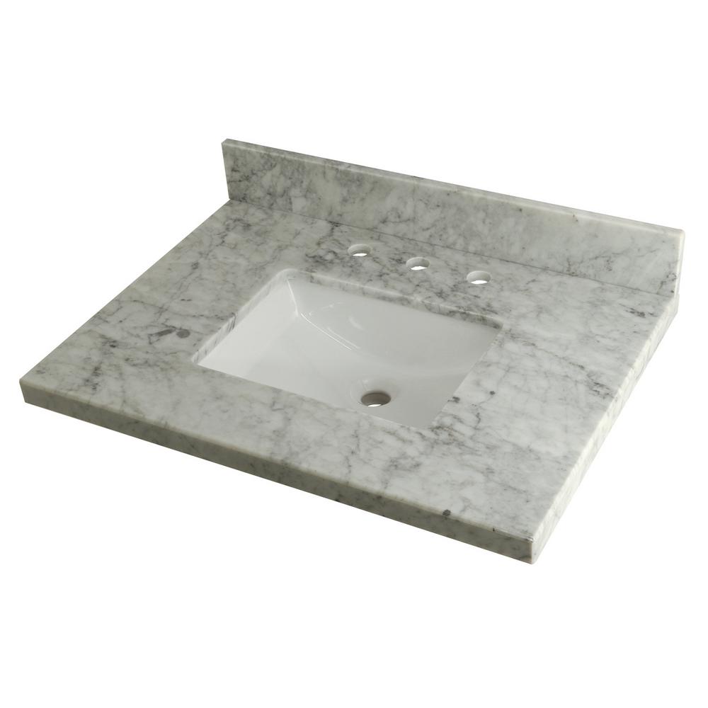 Kingston Brass 30 In W Marble Vanity Top In Carrara With White