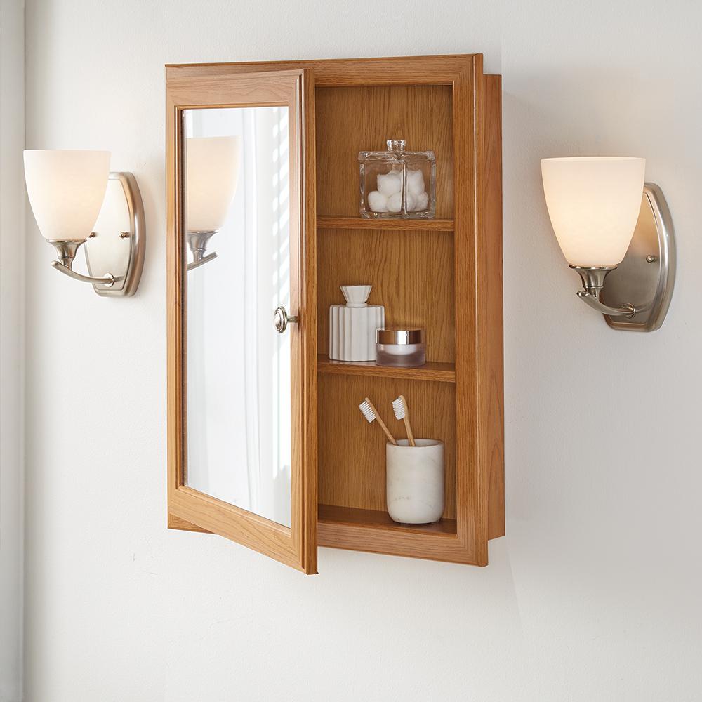 Bathroom Medicine  Cabinet  Fog Free Mirror Oak Wood Framed 