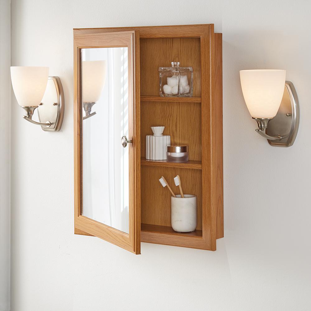 Bathroom Medicine Cabinet Fog Free Mirror Oak Wood Framed ...