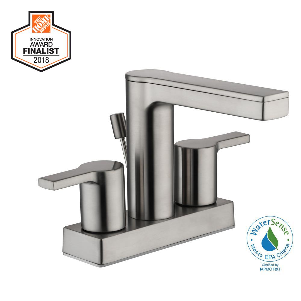 Glacier Bay Modern Contemporary 4 in. Centerset 2Handle LowArc Bathroom Faucet in Brushed