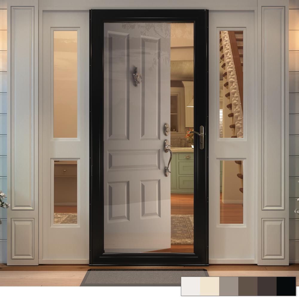 The Durable Andersen 3000 Series Self Storing Storm Door Has A One Hand Retractable Insect Screen Tha Aluminum Storm Doors Exterior Doors With Glass Storm Door