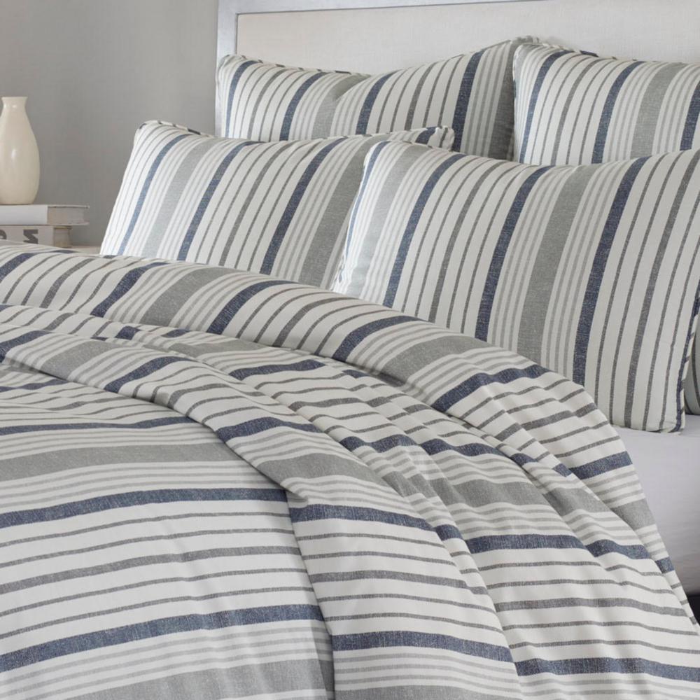 Stone Cottage Conrad 3 Piece Gray Slate Blue Striped Cotton Full Queen Duvet Cover Set 216992 The Home Depot