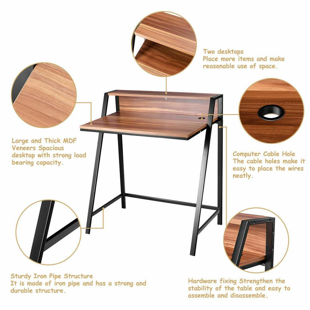 Costway 2 Tier Computer Desk Pc Laptop Table Study Writing Home