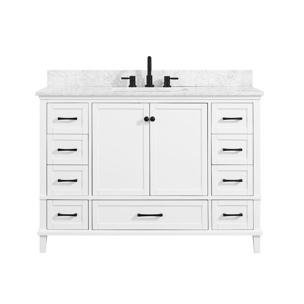 Home Decorators Collection Merryfield 49 In W X 22 D Bath Vanity White With Marble Top Carrara Basin 19112 Vs49 Wt The Depot - Home Depot Bathroom Cabinets Without Sink