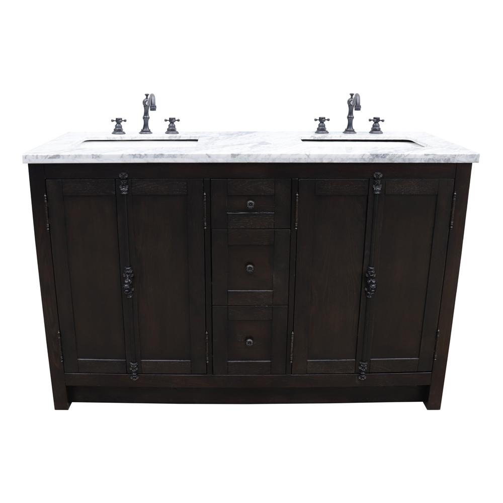 Plantation 55 In W X 22 In D Double Bath Vanity In Brown With Marble Vanity Top In White With White Rectangle Basins