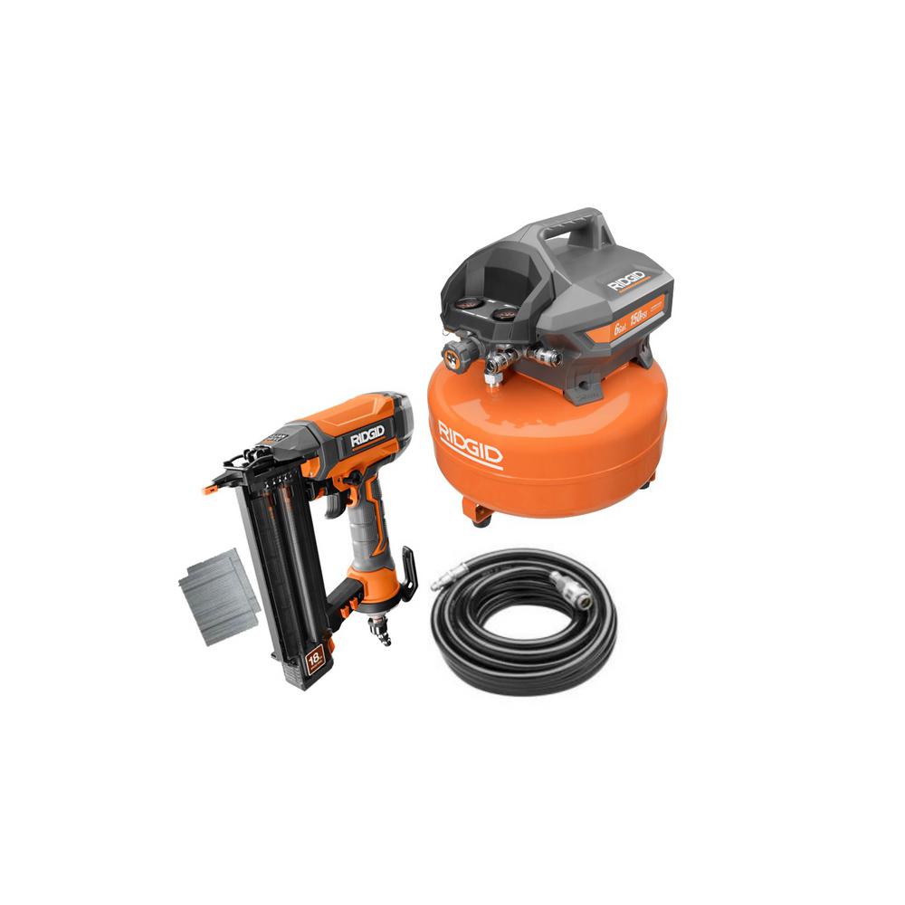 RIDGID 6 Gal. Electric Pancake Air Compressor and 18-Gauge 2-1/8 in ...